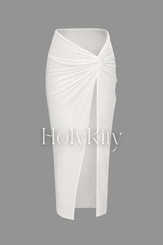 Twisted Long Sleeve Crop Top And Split Skirt Set