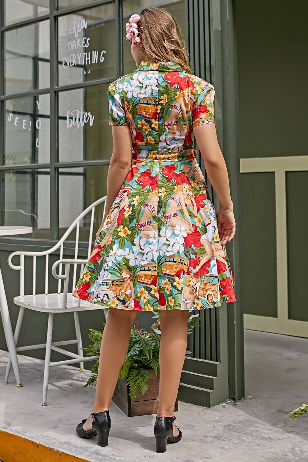 Helma Retro Printed Belted Cotton Shirt Mini Dress