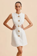 Metallic Button Sleeveless Zipper Mini Dress