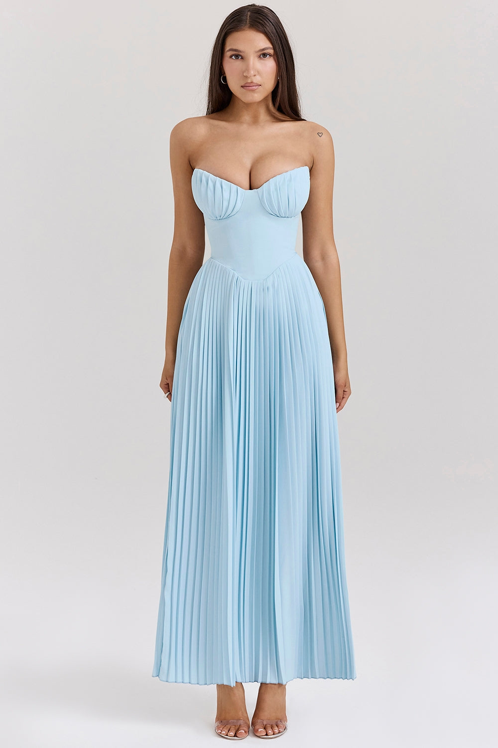 Aurora Pleated Maxi Dress | Corset Bodice | Strapless Silhouette