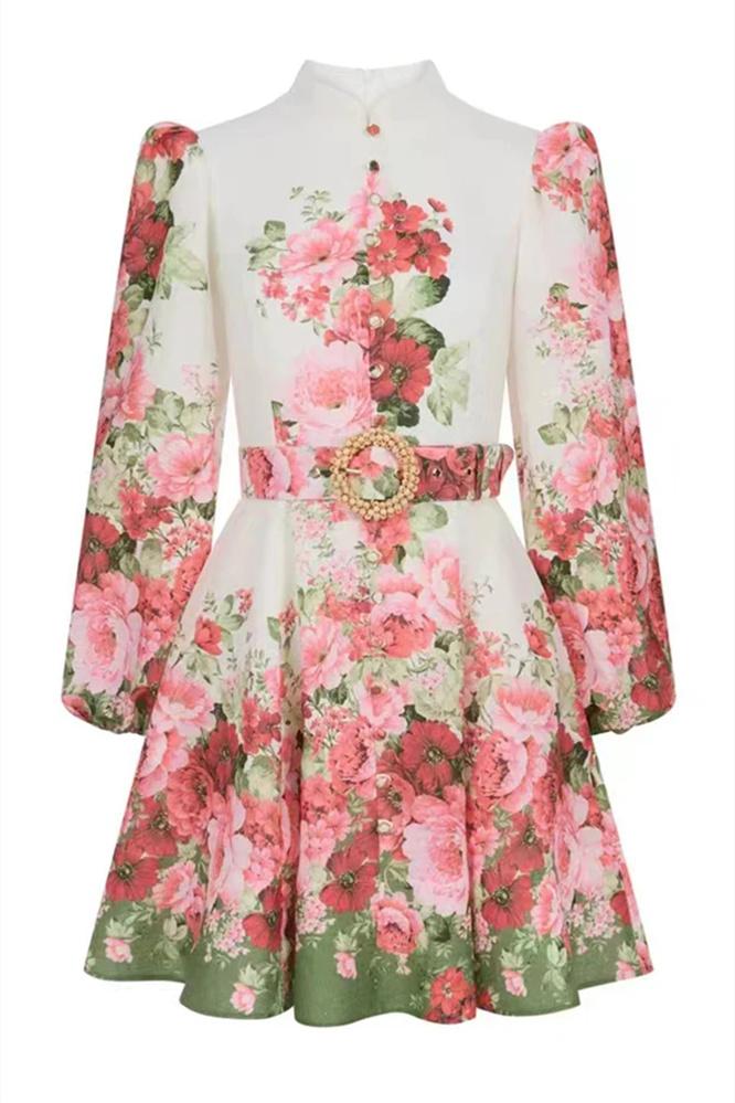 Renata Floral Printed Balloon Sleeves Mini Dress