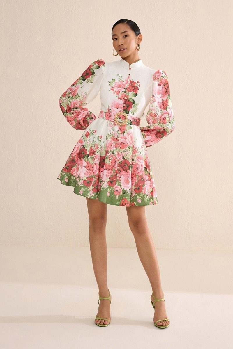 Renata Floral Printed Balloon Sleeves Mini Dress