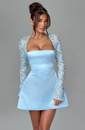 Satin Mini Dress with Lace Long Sleeves