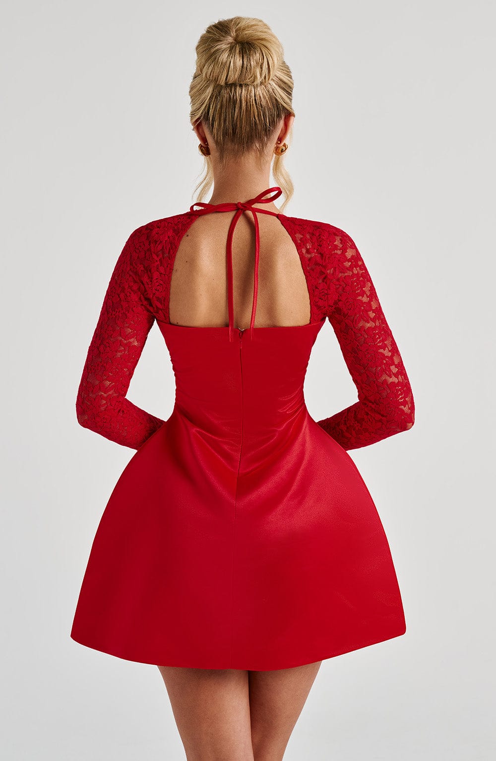 Satin Mini Dress with Lace Long Sleeves
