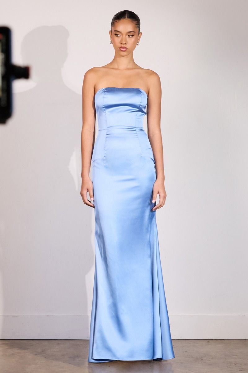 Brynn Maxi Dress - Strapless Fitted Satin Dress With Scarf