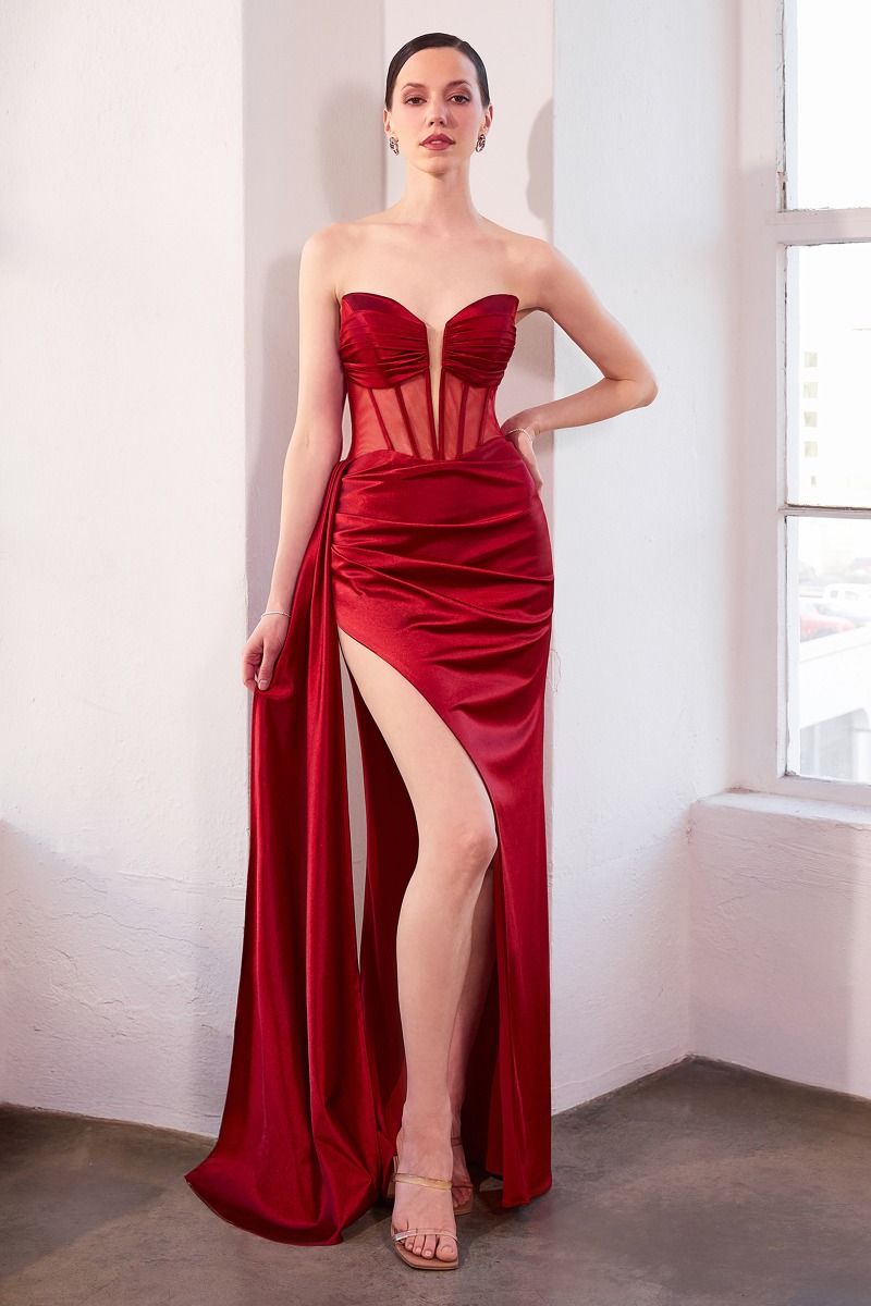 Jamie Gown ¨C Satin Gown with Illusion Plunge Neckline